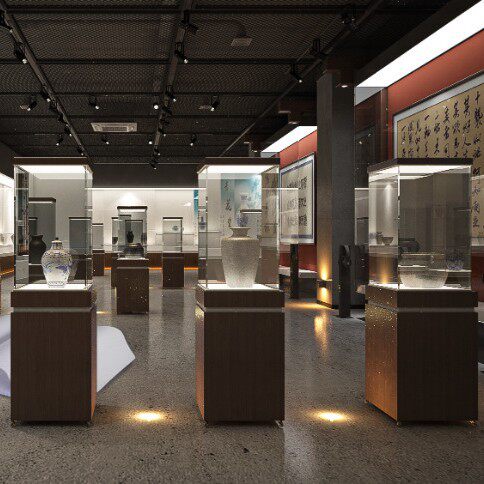 博物馆珠宝展示柜木质首饰品玻璃柜台古董玉器展柜陶瓷文 物展示