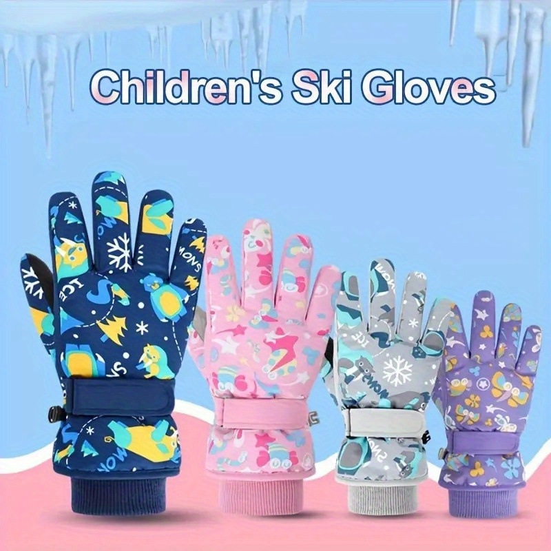 海外仓 Kids' Gloves Scarves 冬季儿童滑雪手套保暖户外防风保暖