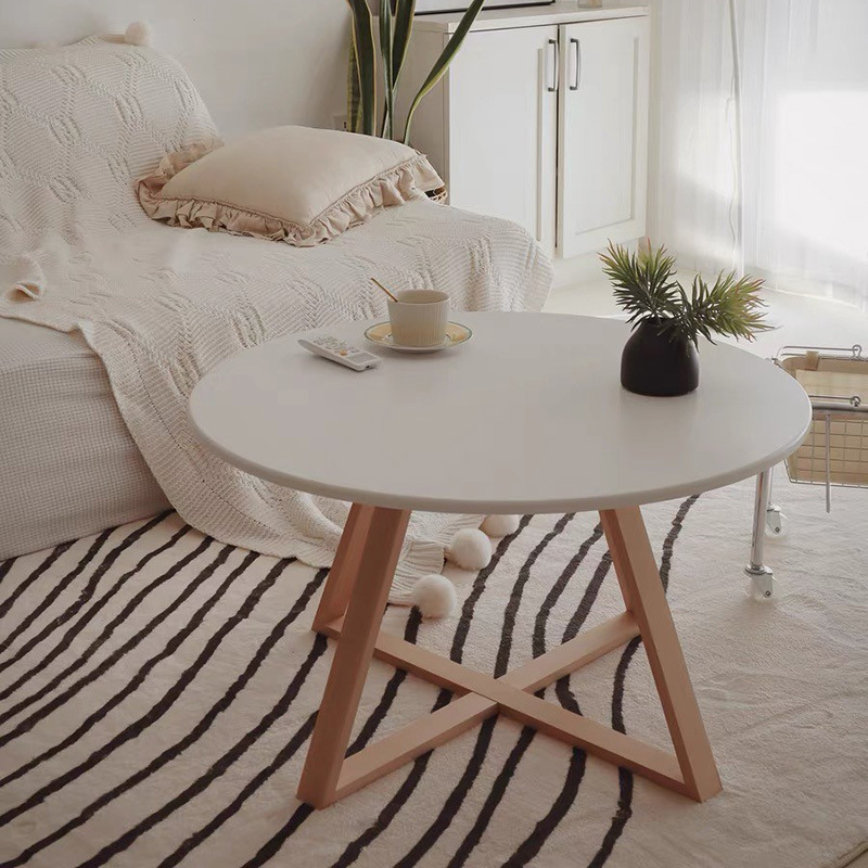 日式实木茶几小户型阳台客厅沙发边几卧室简约小圆桌北欧白色桌子