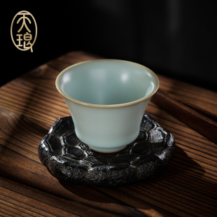 高端礼品茶礼送礼 汝窑天青釉铃月杯 主人杯高档茶杯瓷器汝瓷