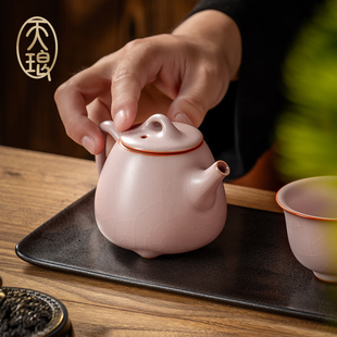 汝窑粉珀釉高瓢壶 高端礼品茶礼送礼 自用泡茶高端茶具单壶收藏
