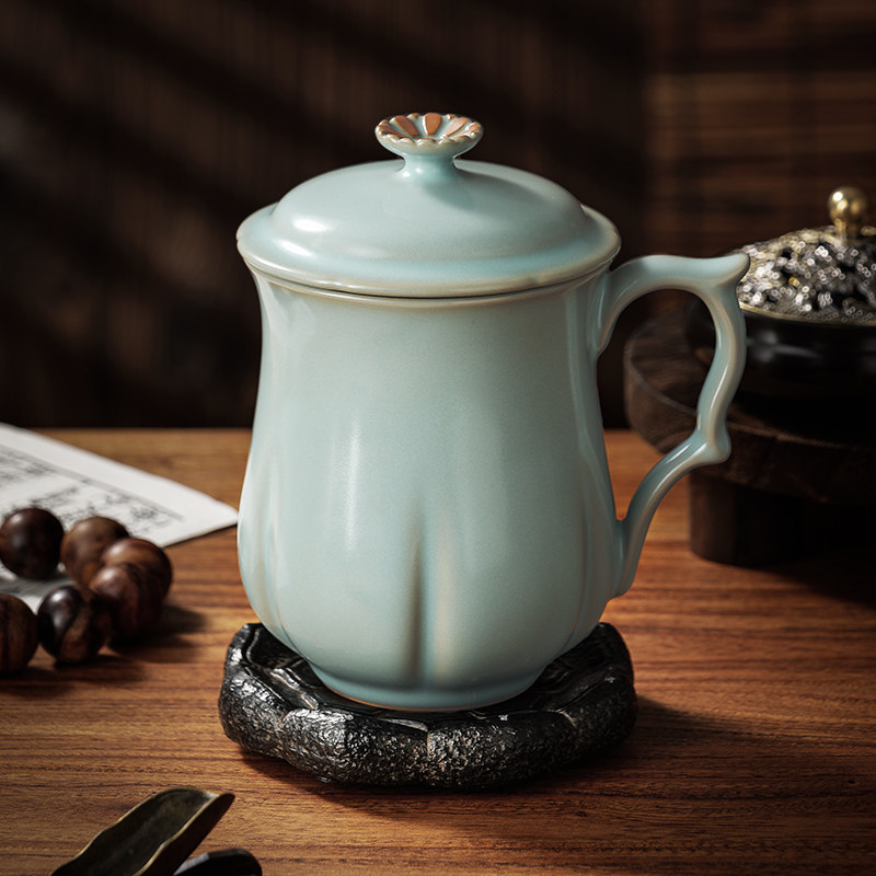 汝窑天青釉青云杯 高端礼品主人杯品茗杯高档茶具 办公杯 个人杯