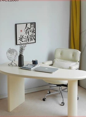 北欧风现代极简书桌弧形创意电脑桌设计师家用单人异形办公桌