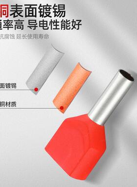 管型预绝缘端子TE7508双线欧式针型管状冷压接线端子针形压线铜管