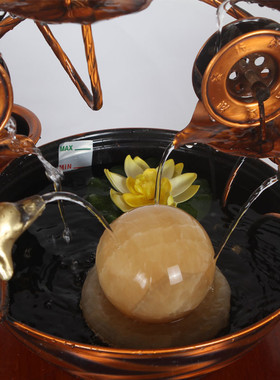 室内假山盆e景水车流水喷泉纯铜风水池高档个性艺术装饰品大号摆