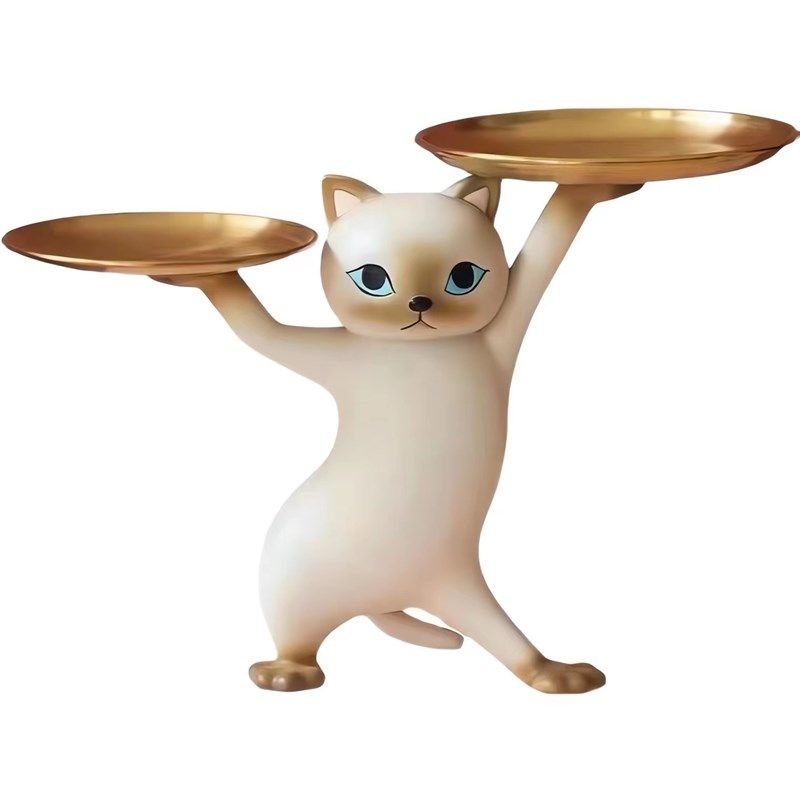 轻奢沙雕妖娆猫摆件 客厅家具装E饰玄关钥匙收纳桌面托盘礼物