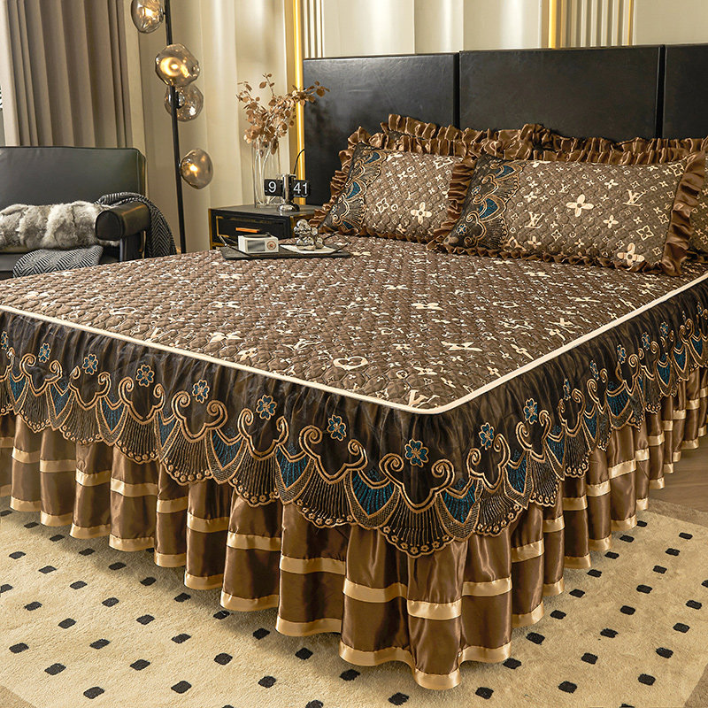 凉感加厚乳胶床裙款凉席三件套可拆D卸蕾丝花边冰丝床罩席子可机,床上用品,乳胶席,淘宝优惠券,粉丝福利购,淘宝优惠卷