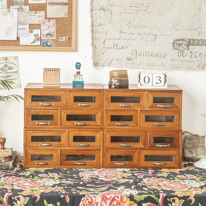 复古实木桌面f杂物收纳盒手账胶带工具抽屉收纳盒柜化妆台多层小,收纳整理,桌面收纳盒,淘宝优惠券,粉丝福利购,淘宝优惠卷