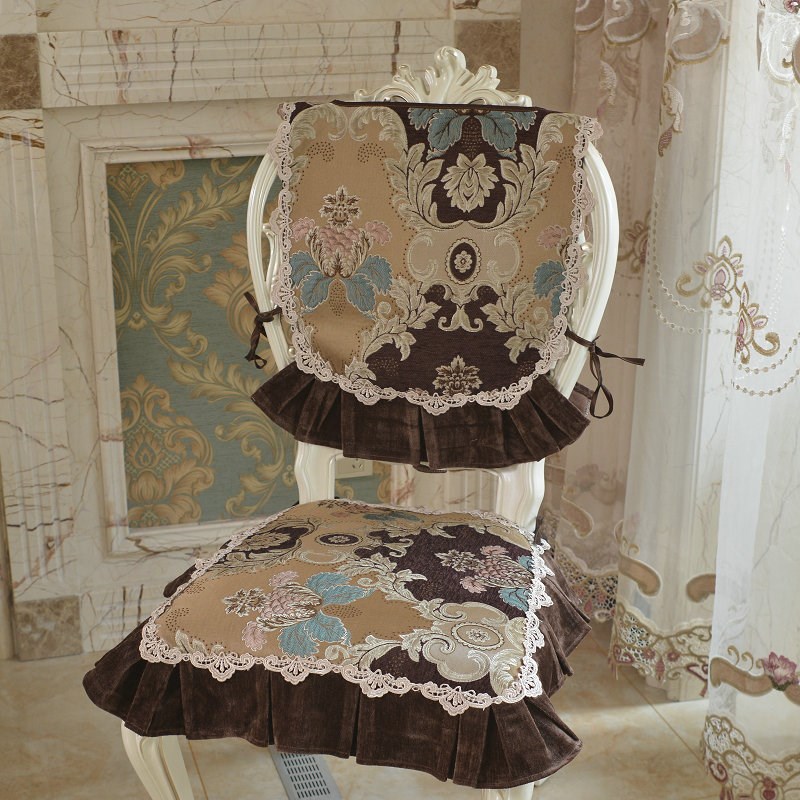 欧式高档奢华咖色餐桌布艺椅垫座垫椅套背巾蕾Q丝花边吊坠桌布桌