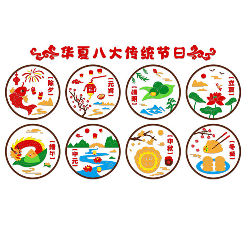 中国传统节日墙贴幼儿园环创主题C班级文化墙布置教室楼梯墙面装
