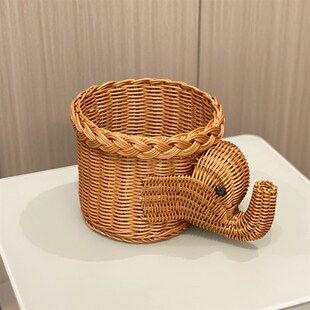 柳编箩筐竹编篮藤编收纳筐鸡蛋创意餐F具果盘大象猪鹿动物摆件托