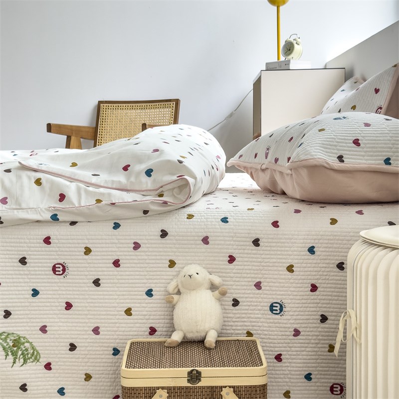 ins风全棉床盖三件套纯棉砂洗夹棉绗F缝榻榻米垫子1.8米双人四件