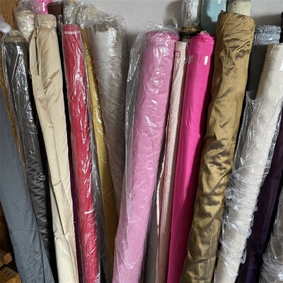 色织双宫真丝面料j纯色泰丝塔夫设计师礼服裙子衬衫布料挺括印度