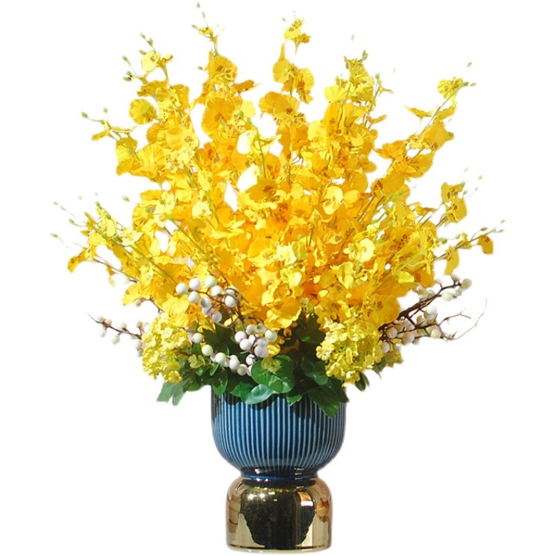 仿真花跳舞兰轻奢餐桌花摆放样板房D假花店铺摆件花客厅桌面装饰