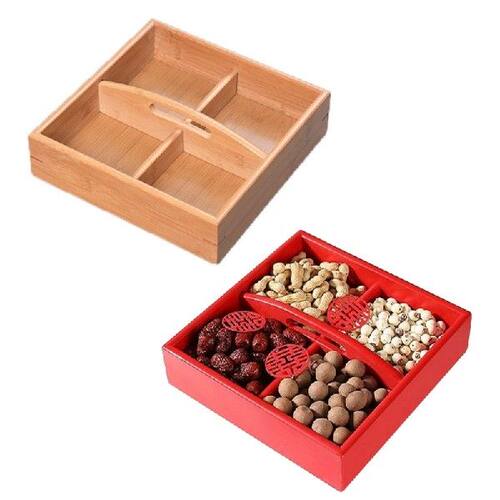 好货Bamboo Organizer Fruit Platter Serving Tray 4 Compartmen