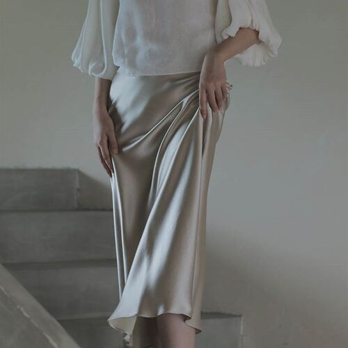 极速Elegant Womens Skirts Korean Fashion Satin Silk A-line