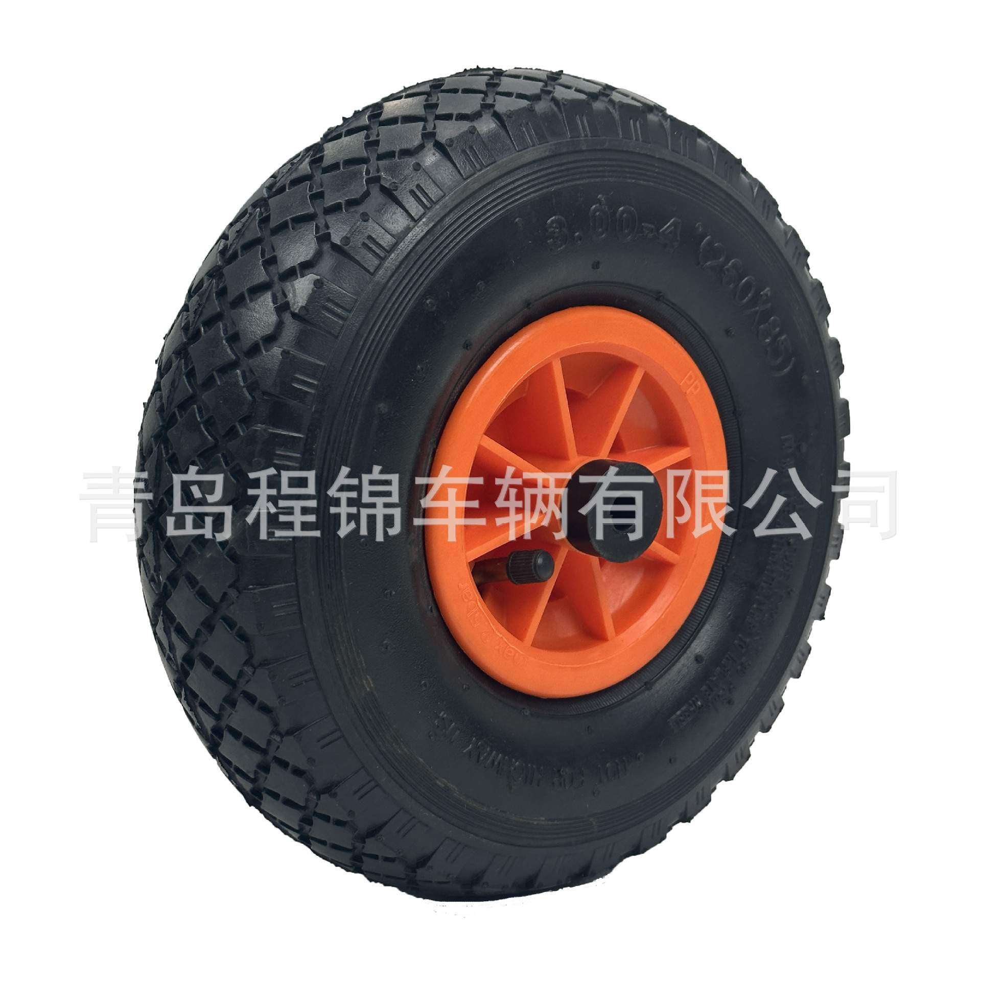 手推车独轮车工具车用方块花纹橘色轮毂3.00-4充气轮胎