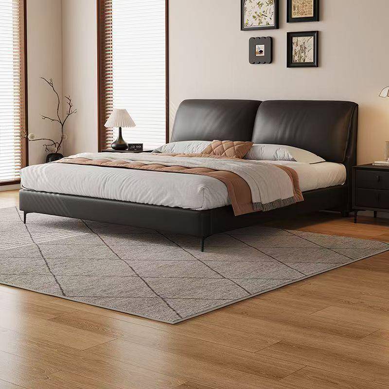 意式简约极简大象真皮耳朵双人床双人主卧现代储物小户型婚床软包