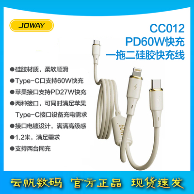 乔威Type-c口一拖二1.2米快充线