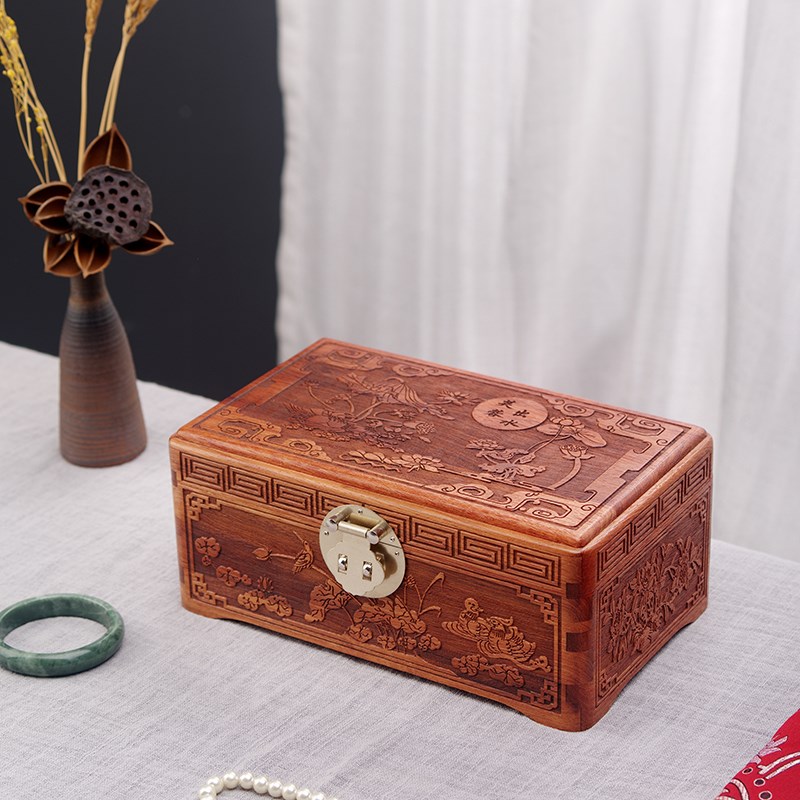 红木首饰盒珠宝黄金实木质带x锁分格饰品盒中式精致高档结婚收纳