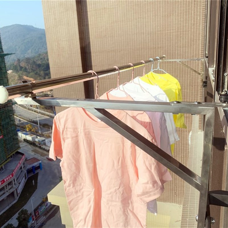 不锈钢窗户免打孔晾衣架阳台晾衣D晒被神器防盗窗护栏窗外晾衣架