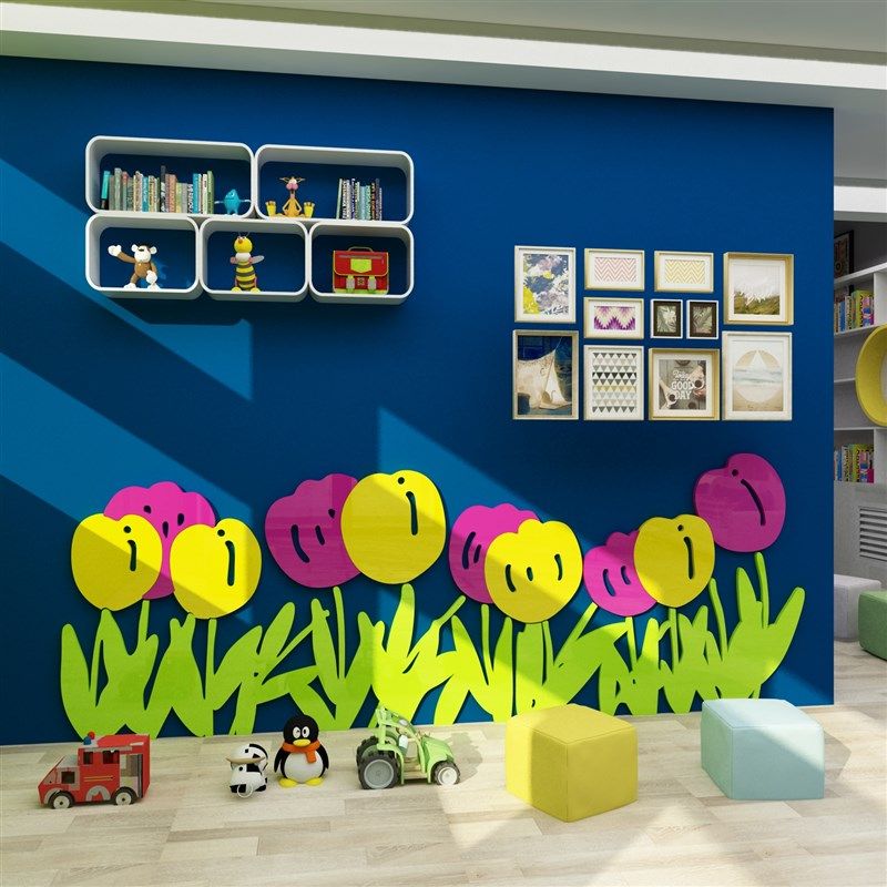 幼儿园花朵主题文化墙面装饰环境材料H布置踢脚线走廊过道亚克力,家居饰品,文化墙贴,淘宝优惠券,粉丝福利购,淘宝优惠卷