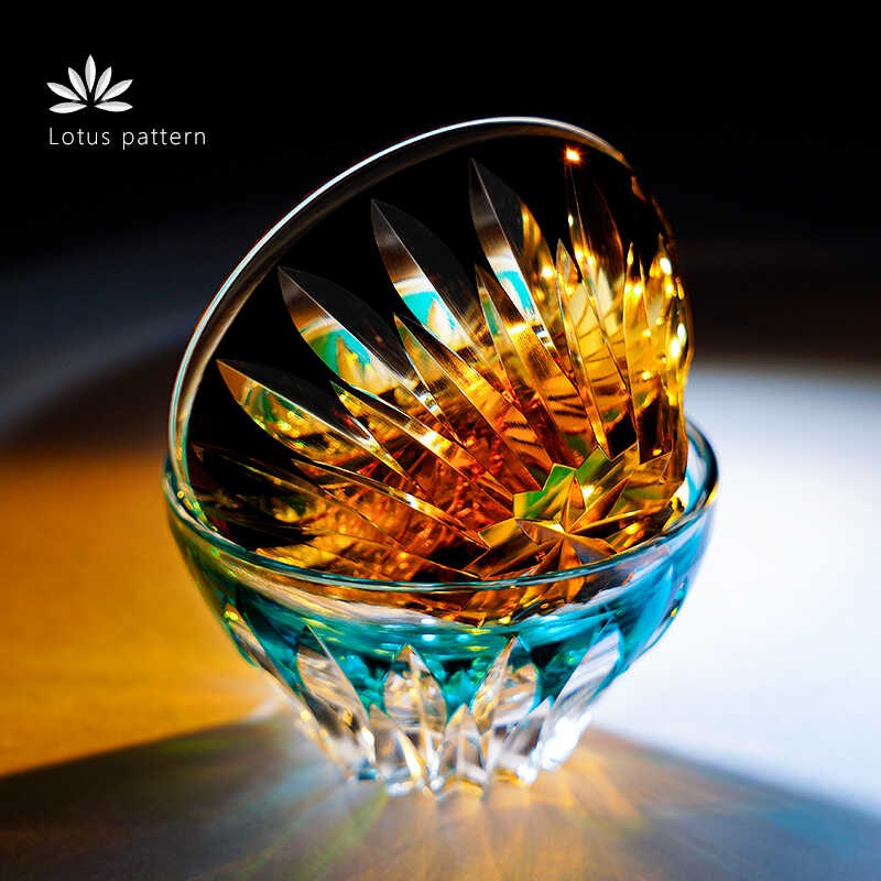 观山堂江户切子水晶玻璃小u酒杯家用轻奢手工莲花小茶杯日式清酒