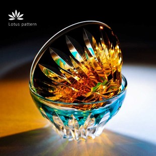 清酒 观山堂江户切子水晶玻璃小u酒杯家用轻奢手工莲花小茶杯日式