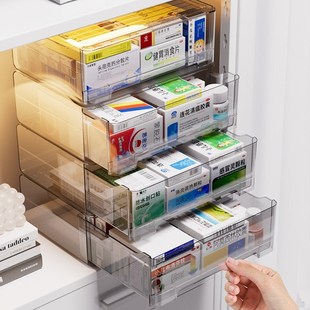药箱药物收纳盒透明抽屉式家庭装药品柜家用抽拉T亚克力医药置物