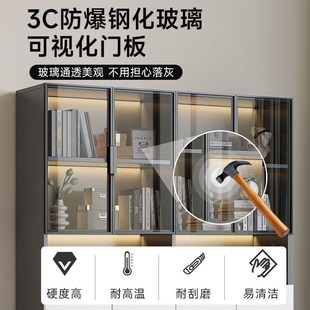 轻奢靠墙书柜手办展示柜置物柜客厅落H地书架带玻璃门防尘储物柜