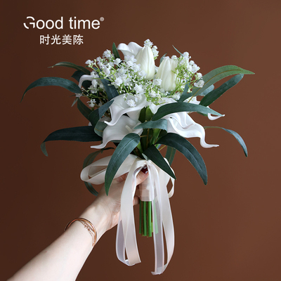 马蹄莲白玫瑰绿白手捧仿真花新娘教堂结婚摄影T道具家居客厅摆件