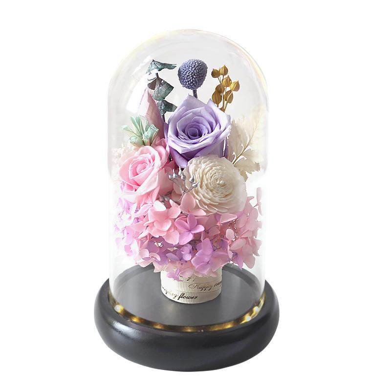 永生花玫瑰玻璃罩摆件礼盒真花保鲜花成品带灯情人节礼物创意礼品,家居饰品,餐桌花艺,淘宝优惠券,粉丝福利购,淘宝优惠卷