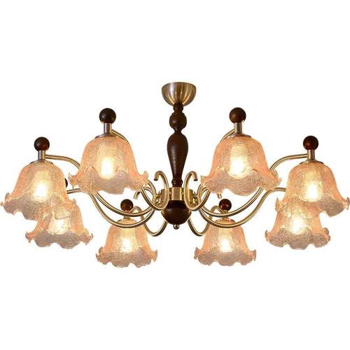 法式中古风客厅吊灯美式复古琥珀色玻璃实木餐厅卧室灯具广东中山