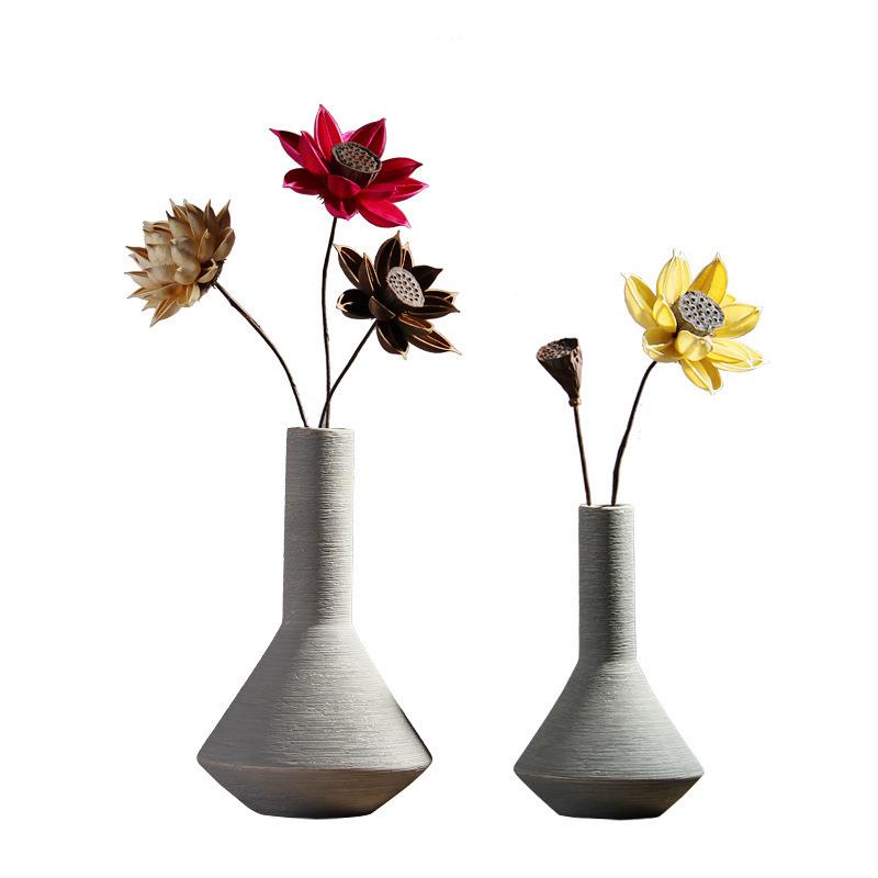 新中式意拉丝素烧客陶创瓷花瓶干花花VCM器厅家插居软装饰品摆件