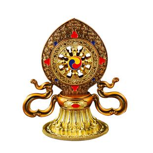 金轮宝合金款咖啡色金色法轮吉祥法轮摆件供物密宗法器摩尼宝