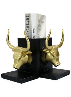 美式乡村风格动物牛头书架书靠家居书房软装摆设办公室样板房摆件