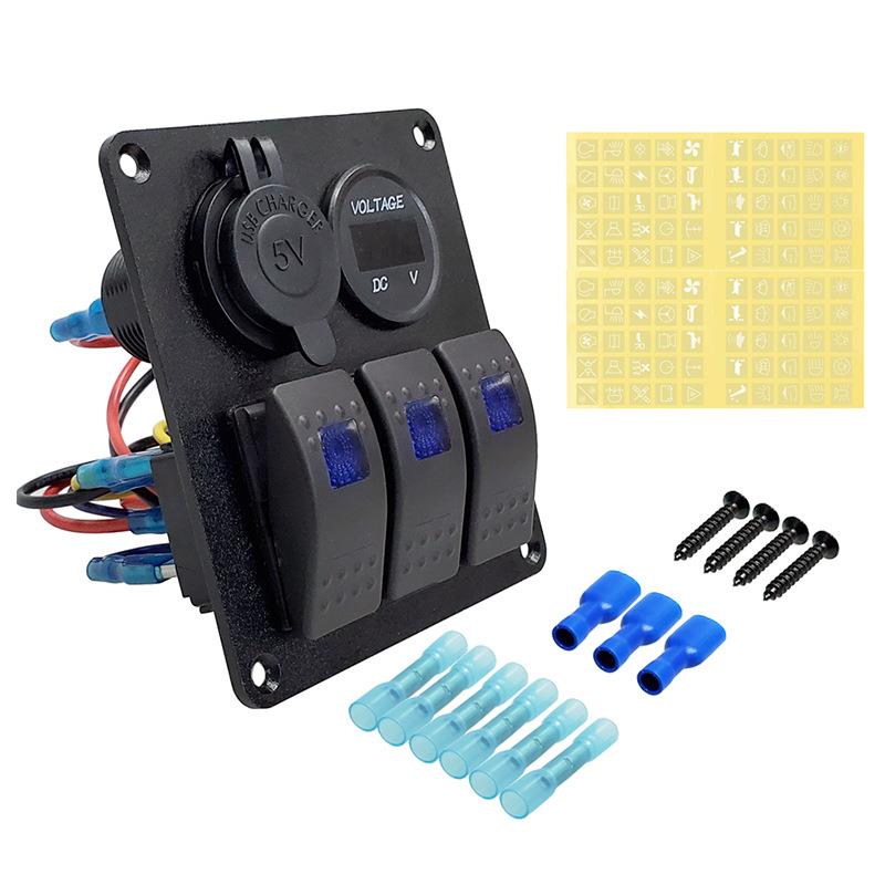 12V/24V房车多功能开关面板带车充电压表母座翘板开关按钮ON-OFF