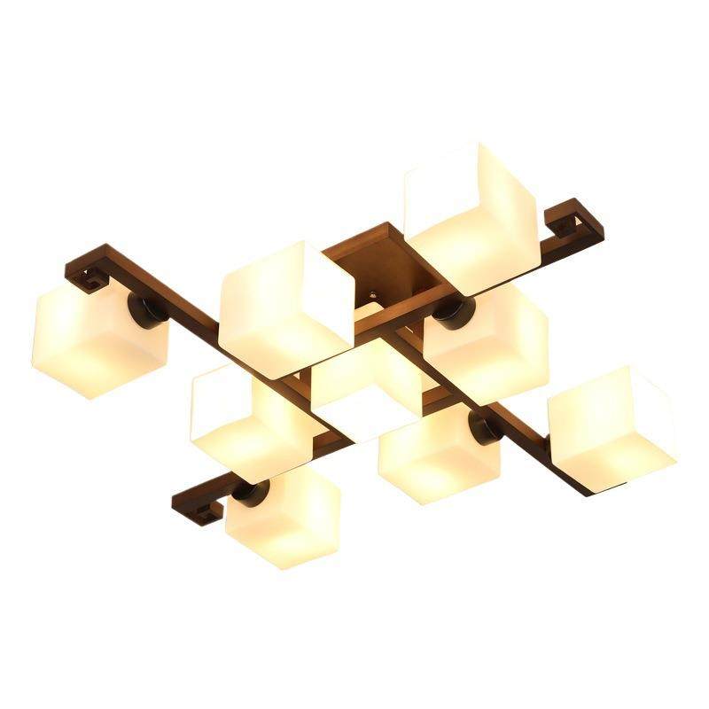 新中式高档卧室吸顶灯个性大气创意中式实木胡桃木色玻璃客厅吊灯,家装灯饰光源,客厅吸顶灯,淘宝优惠券,粉丝福利购,淘宝优惠卷