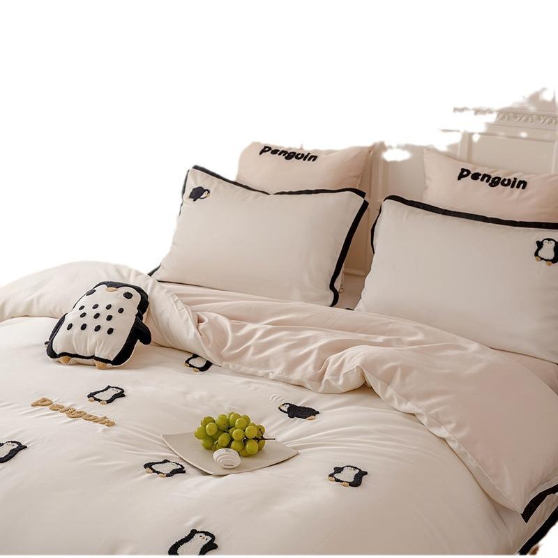 ns刺绣10丝0兰精i天四件套夏件季儿童丝滑裸睡冰丝被套100支奥床