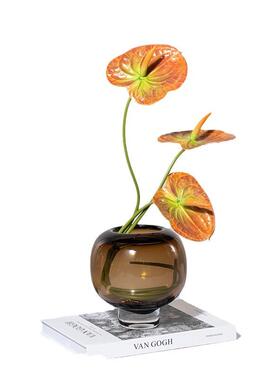 高档加厚焦糖色玻璃花瓶轻奢客厅鲜花干花插花器软装饰品茶几摆件