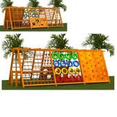 儿童户外木质攀爬架黄花梨钻网设施幼儿园大型组合滑梯木质荡桥