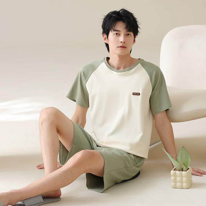 男士睡衣男款春秋季2026新款夏季纯棉短袖短裤大码宽松家居服套装