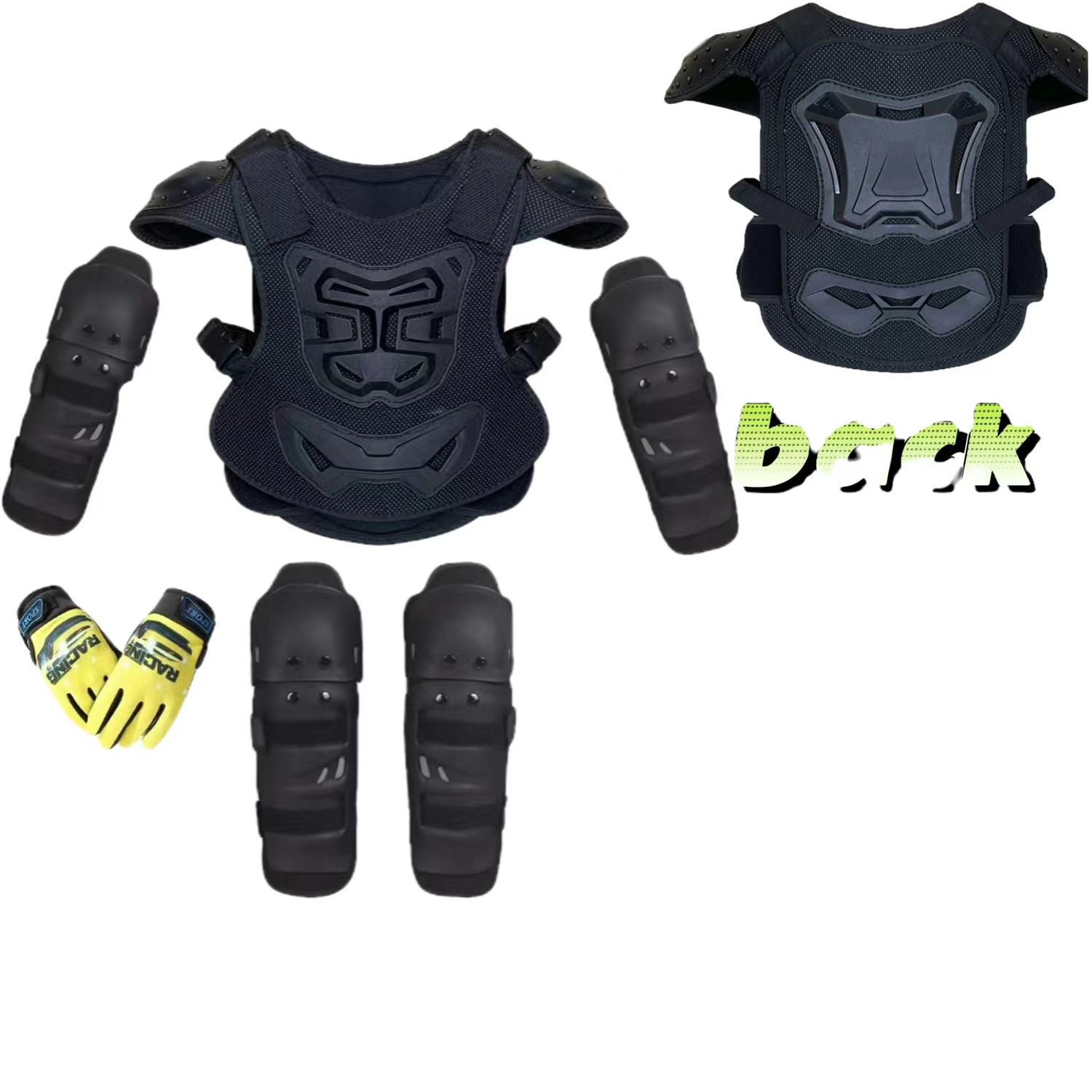 儿童摩托车自行车平衡车护甲衣骑行套装护膝护肘护胸背赛护具防摔