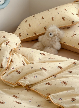 蛋糕小狗！全棉双层纱三角针皱皱萌趣卡通纯棉床上四件套床单被套