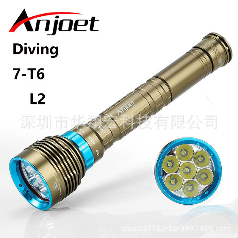 跨境热销LED潜水手电筒DX7L2专业潜水手电7T6户外防水手电26650