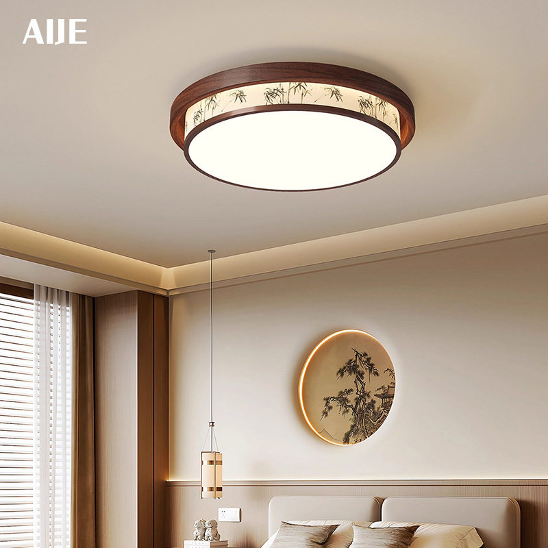 新中式竹叶山水布艺吸顶灯