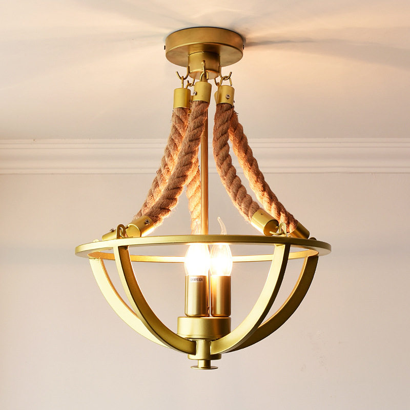 美式过道路吊灯麻绳铁艺复古灯具LED别墅复古阳台灯具