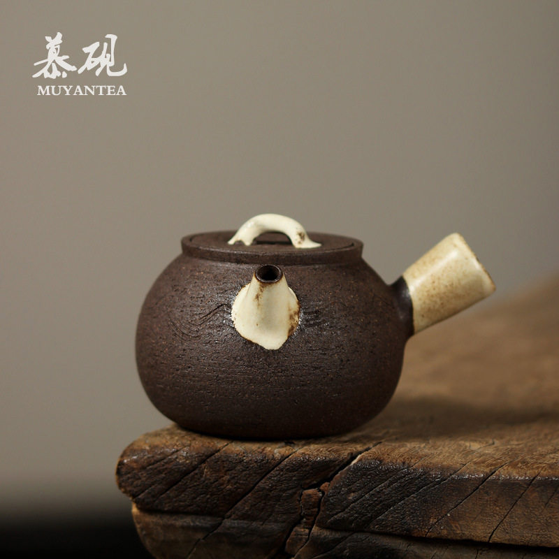 慕陶 日式手作急须壶 原矿粗陶侧把壶陶瓷小茶壶无釉原色复古单壶