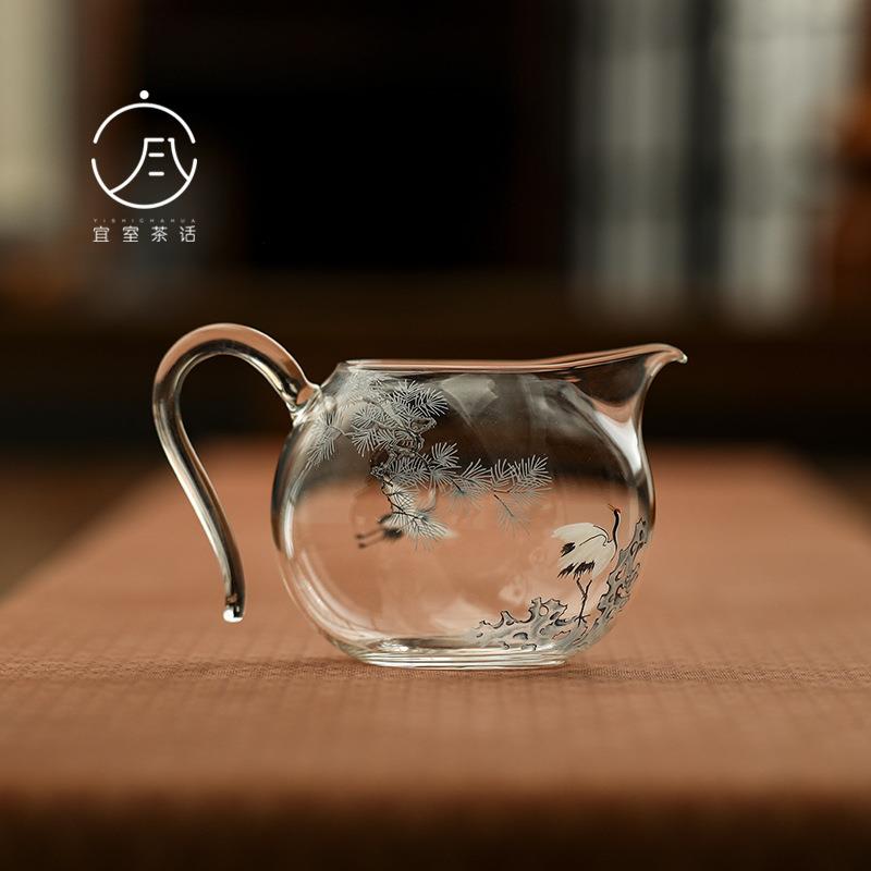 宜室茶话松鹤草堂公道杯高透耐热玻璃分茶器公杯大号茶海茶道配件