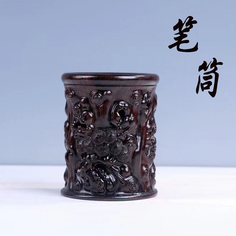 黑檀红木实木笔筒原木雕刻复古毛笔筒办公桌笔筒文房四宝书房礼品